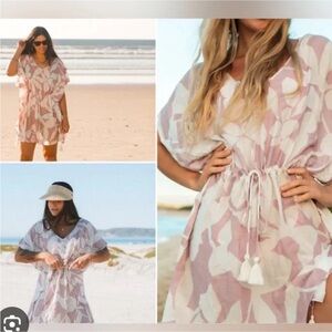 NWT POOLSIDE PARADISO Islander Coverup Dress Tassel Floral Mauve Pink Size XS/S